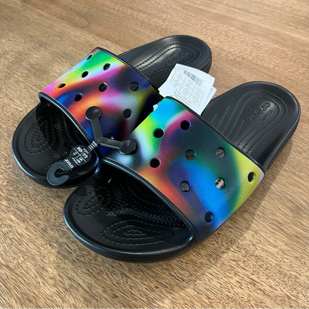 CROCS Classic Solarized Slides Men's 9 / W 11 Slide Sandals Black Flip Flop New - Picture 2 of 5